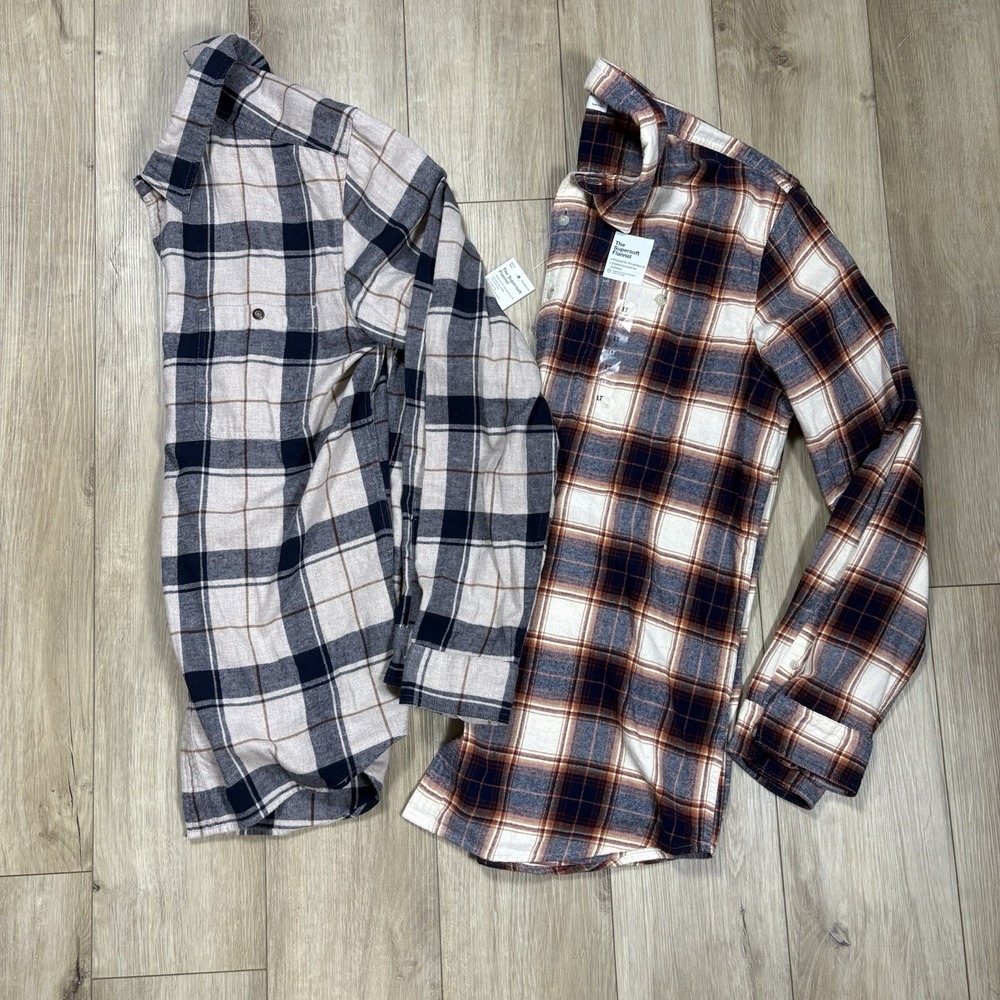 NWT Sonoma‎ Super Soft Flannel Men's Long Sleeve Button Up Plaid Large LT Tall